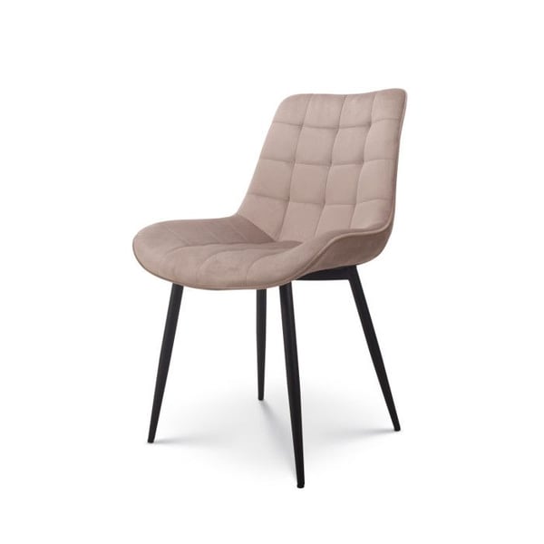 Beige sammetsmatstol – Bekväm stoppad sits – Svarta metallben