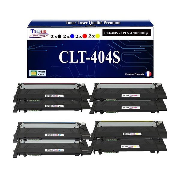 T3AZUR - 8 st kompatibla toners med Samsung CLT-404S för Samsung Xpress C430 C430W C480 C480FN C480FW C480W C483W