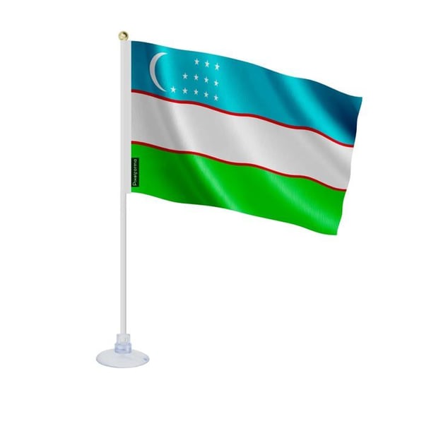 Mini Flagga av Uzbekistan – Sugkopp – 14 x 21 cm – För Slät Yta – Polyester – 1 styck – Pixelforma