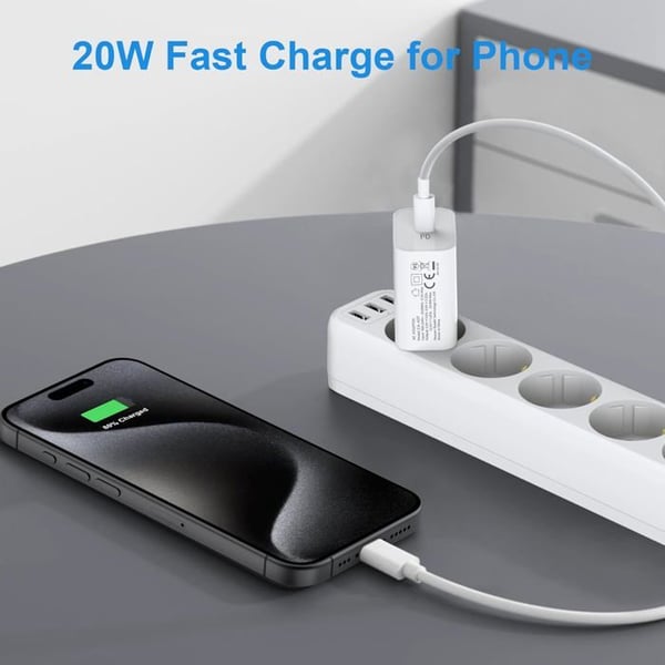 Strømadapter - SQUARE DIFFUSION - 20W - Hurtig opladning - 2M kabel - Overophedningsbeskyttelse
