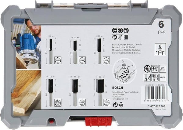 Coffret med raka fräser - BOSCH - 2607017466 - 8 mm skaft - Ø12/16/20 mm - 6 delar