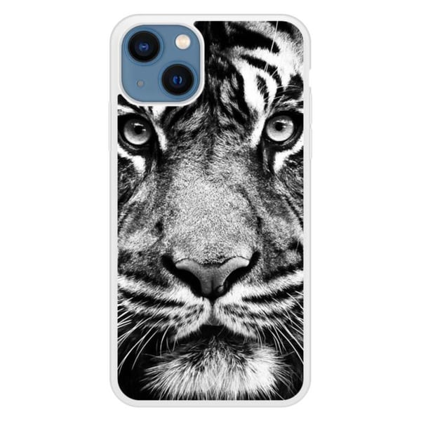 Silikonförstärkt tryckt skal kompatibelt med Apple iPhone 13 Vit och svart tiger