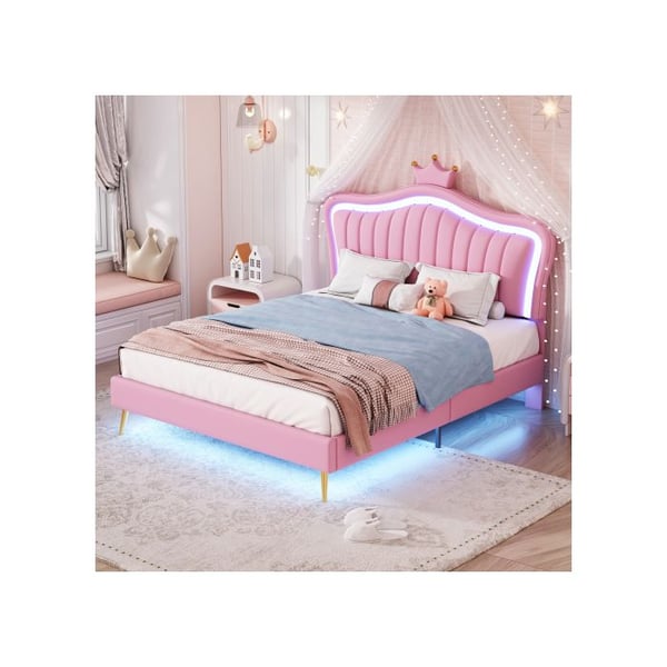 Dobbeltseng - MUVOE - Rosas Couronne - 140 x 200 cm - PU-læder - LED-belysning