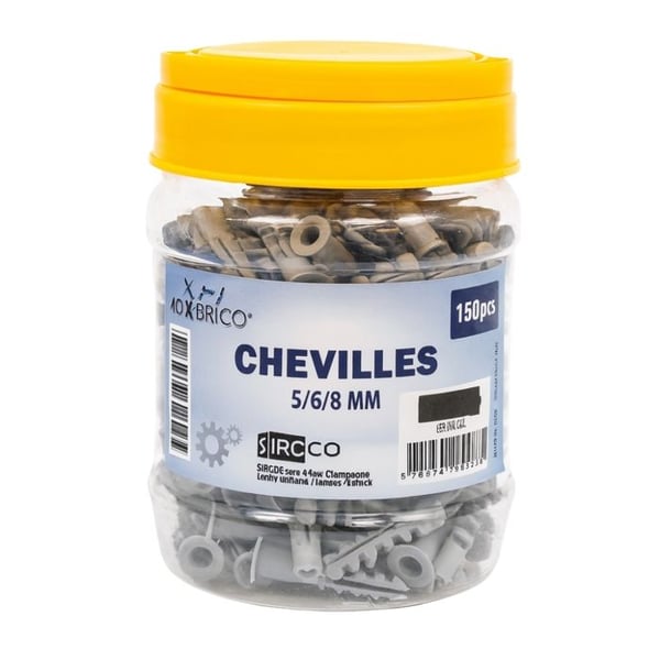 Set med 150 Plugg 5/6/8 mm med Förvaringslåda – Fäste för Betong, Tegel och Gips.