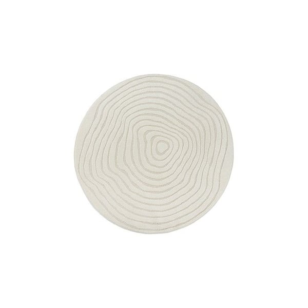 Modern rund matta med flytande relief och överlappande organiska linjer (Dimension: 120 cm rund - Färg: Cremè)
