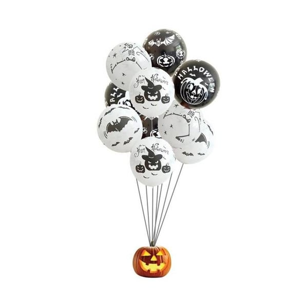 Ballong Ø 23cm - Halloween - vit, svart - paket med 10