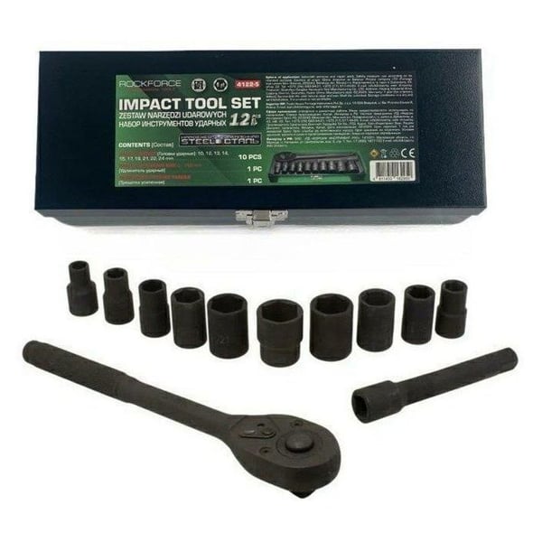 Mallette - multi-spelset Rockforce / wmc - RF-4122-5 - Set med 12 Rockforce slagnycklar 1/26''(10-24 mm)
