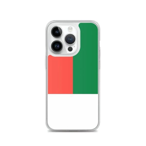 Telefonfodral – Flagga för Madagaskar – Kompatibel med iPhone 14 Pro – Mjukt fodral – Hållbart och stötabsorberande – Silikon – Pixelforma