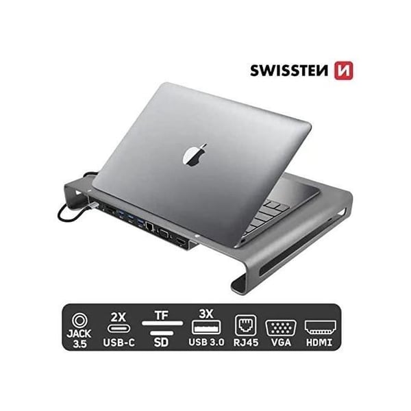 USB-C-hub - SWISSTEN - 10 i 1 - Aluminium - HDMI 4K - Power Delivery 100 W
