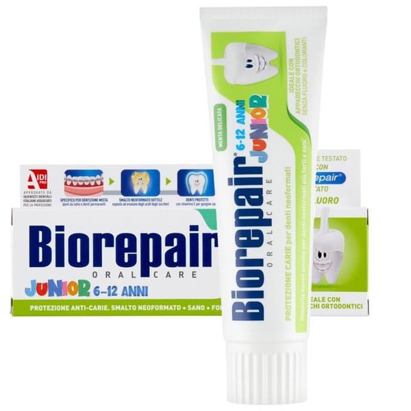 Tandkräm barn - Biorepair - Junior 6-12 år - Utan fluor - Karies skydd - För tandställning