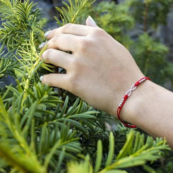 Armband - AGB383 - Röd - Bomull - Rhoderad silver