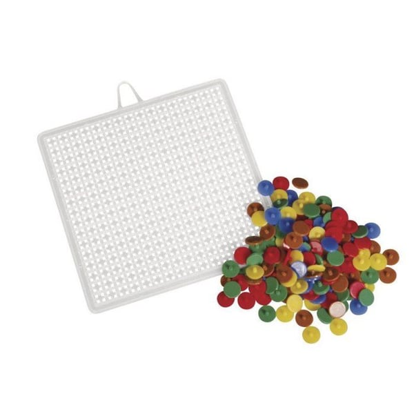 Mostaix Kit: "Min första mosaikkonst", Innehåll 150 mosaikbitar att fästa, 1 perforerad platta.