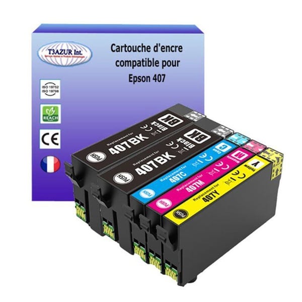 T3AZUR - 5 generiska bläckpatroner Epson WF-4745, WF-4745DTWF, WorkForce Pro WF-4745, WorkForce Pro WF-4745DTWF, 407XL T3AZUR - 5 generiska bläckpatroner Epson WF-4745, WF-4745DTWF, WorkForce Pro WF-4745, WorkForce Pro WF-4745DTWF, 407XL
