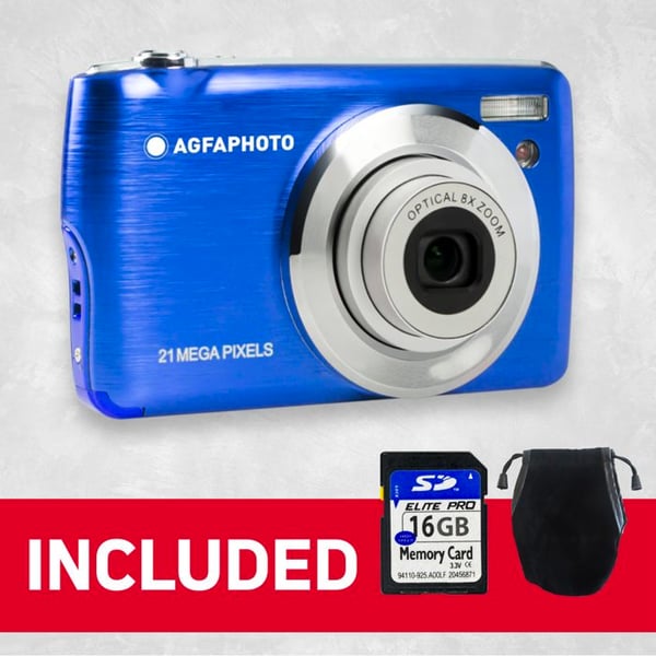 AGFAPHOTO Realishot DC8200 - Kompakt Digitalkamera 18MP, Full HD Video, LCD 2.7'', 8X Optisk Zoom, 16GB SD-kort - Blå
