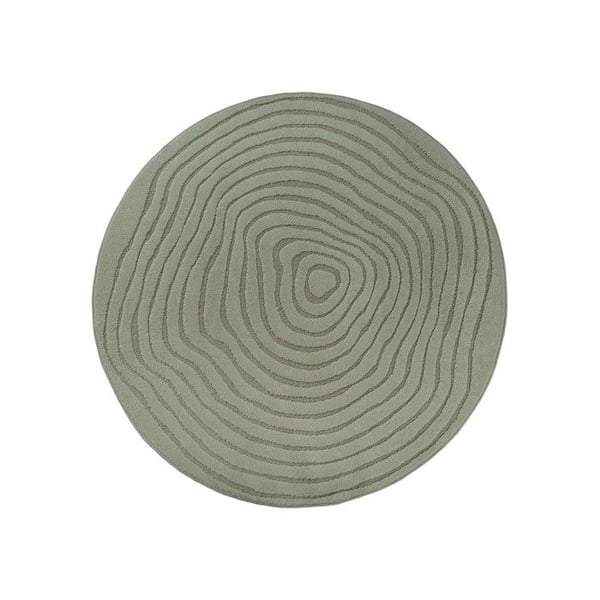 Modern rund matta med flytande relief och överlappande organiska linjer (Dimension: 200 cm rund - Färg: Grön)