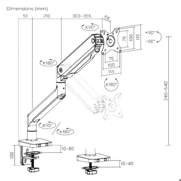 Monitorstativ - Brateck LDT60-C012 - Fjädermekanism - Kompatibel 17-45 tum - Robust konstruktion