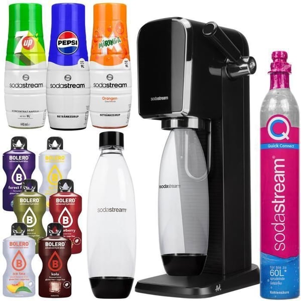 Saturator kolsyrat vatten - Sodastream - ART Svart - 1L flaska - 3 siroper - Quick Connect