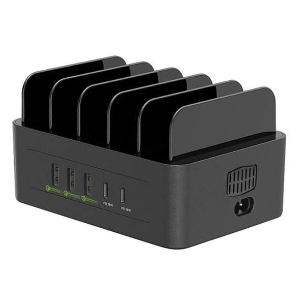 Laddstation 100W med 3 USB och 2 USB-C Kompakt Fläkt Svart