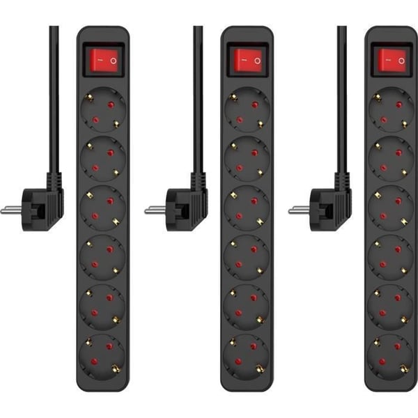 Multiprise - ELRO - ES106S - 6 uttag - Bipolär strömbrytare - 1,5m brandsäker kabel