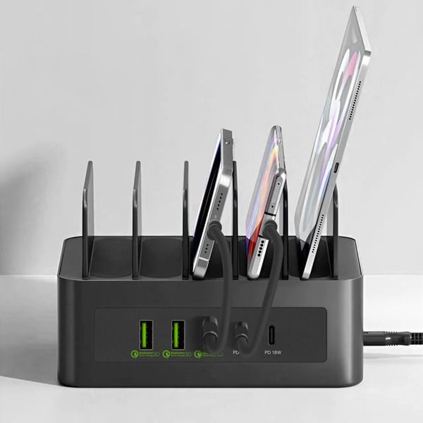 Laddstation 100W med 3 USB och 2 USB-C Kompakt Fläkt Svart