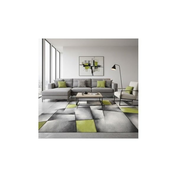 Modern geometrisk abstrakt matta i tät sammet 13 mm för samtida designsalong (Dimension: 120x170 cm - Färg: Grön)