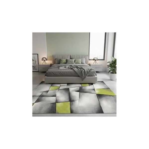 Modern geometrisk abstrakt matta i tät sammet 13 mm för samtida designsalong (Dimension: 120x170 cm - Färg: Grön)