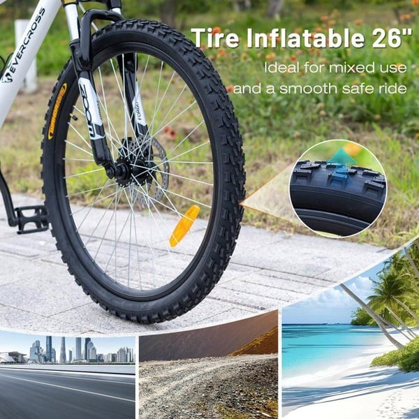 Vélo VTT EVERCROSS TECH EM3 Däck 26" Aluminium, 21 växlar, skivbromsar, framfjädring – Terrängcykel Vit