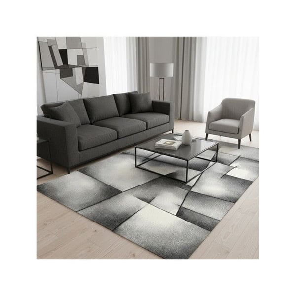 Modern geometrisk abstrakt matta i tät sammet 13 mm för samtida designsalong (Dimension: 80x300 cm - Färg: Antracit)