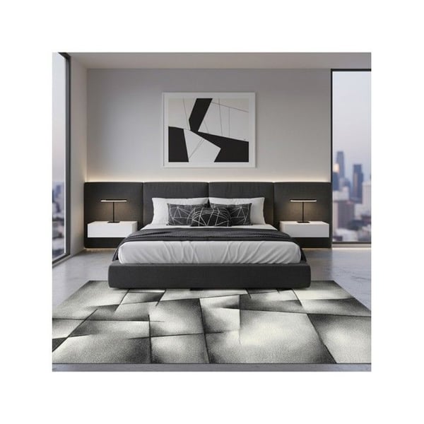 Modern geometrisk abstrakt matta i tät sammet 13 mm för samtida designsalong (Dimension: 80x300 cm - Färg: Antracit)