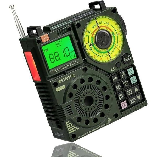 Retekess TR112 Bärbar Radio för Kortvåg, FM VHF MW SW WB AIR Radio, SOS Alarm Stereo Bass, MP3/TF, Vandring, Camping (Ingen SSB)