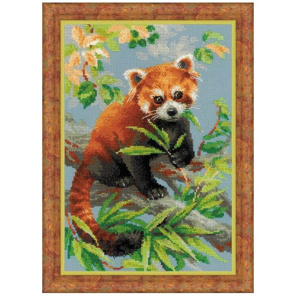 Kit för korsstygn Riolis - Röd panda | Aida 14ct 21x30 cm, 22 färger