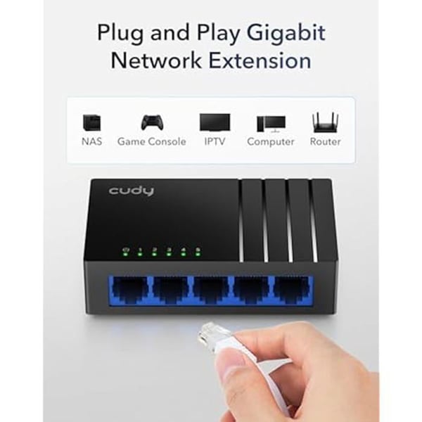 Netværksswitch - CUDY - GS105D - 5 Gigabit RJ45-porte - Plug and Play - Energibesparelse