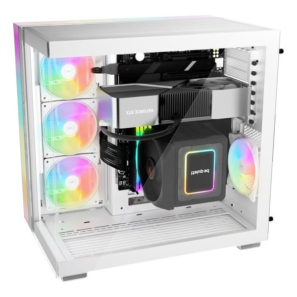 Mid-Tower ATX-fodral med glaspaneler, elegant design, anpassningsbar RGB-belysning.