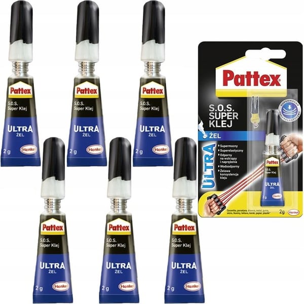 Super snabblim - Pattex - SOS Power Gel - Förpackning med 6 x 2g - Vattentålig och stötsäker - Multi-material