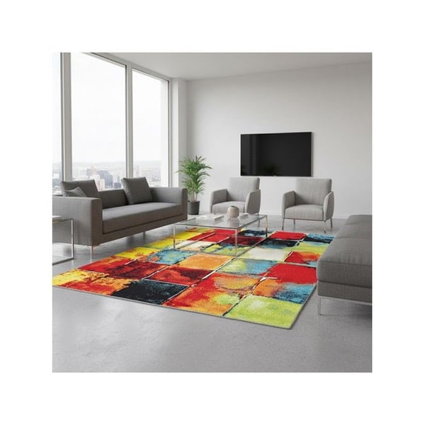 Modern flerfärgad matta med abstrakt patchworkmönster i 13 mm sammet (Dimension: 160x230 cm - Färg: Multi)