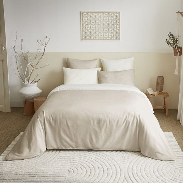 Komplett förpackning 6 st Linne/Vit vändbart påslakan för säng 180 x 200 cm "King size"