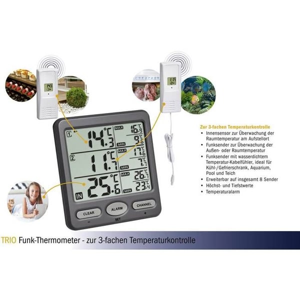 TFA Dostmann TRIO Radiostyret termometer antracit 30.3062.10 | TERMOMETER - PLUVIOGRAM - BAROMETER