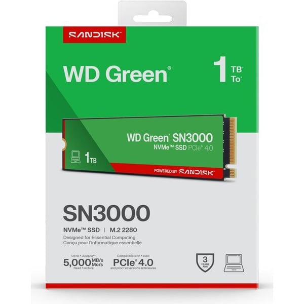WESTERN DIGITAL - WDS100T4G0E - Intern SSD - Green - SN3000 - NVMe - 1 To