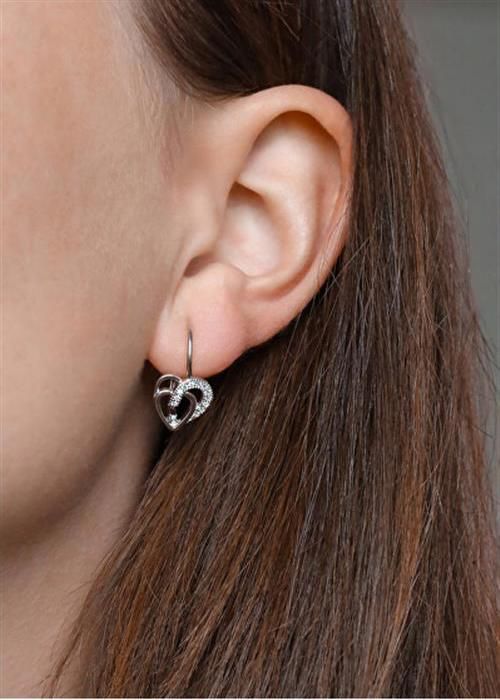 Örhängen - BENETO - AGUC1766 - Sterling silver - Kubisk zirkon - Dekorativa hjärtan