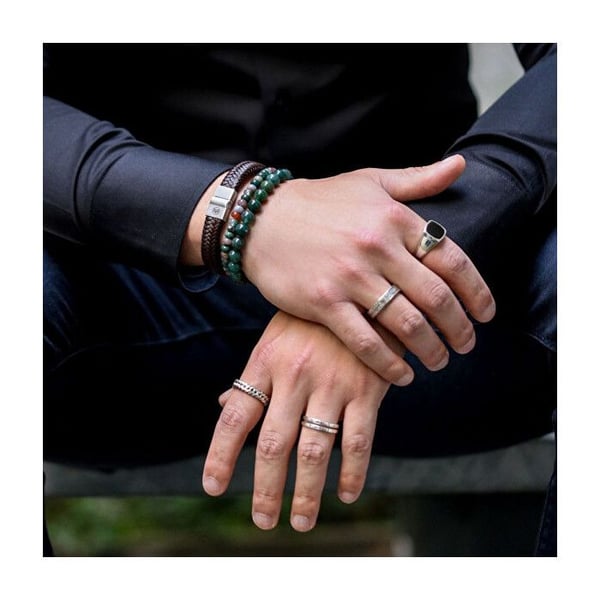 Armband i brun läder med matt brun zigzag RR-M0022-S - Storlek: 20 cm - L