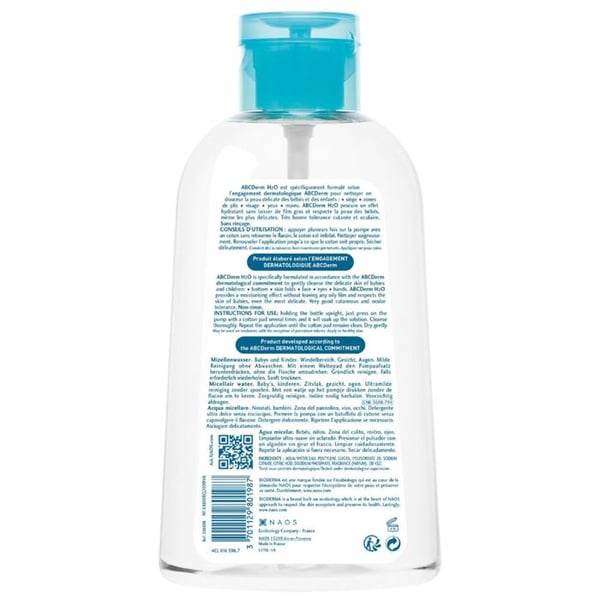Micellar Water - BIODERMA - ABCDerm H2O - 1L - Hypoallergenisk - Følsom Hud