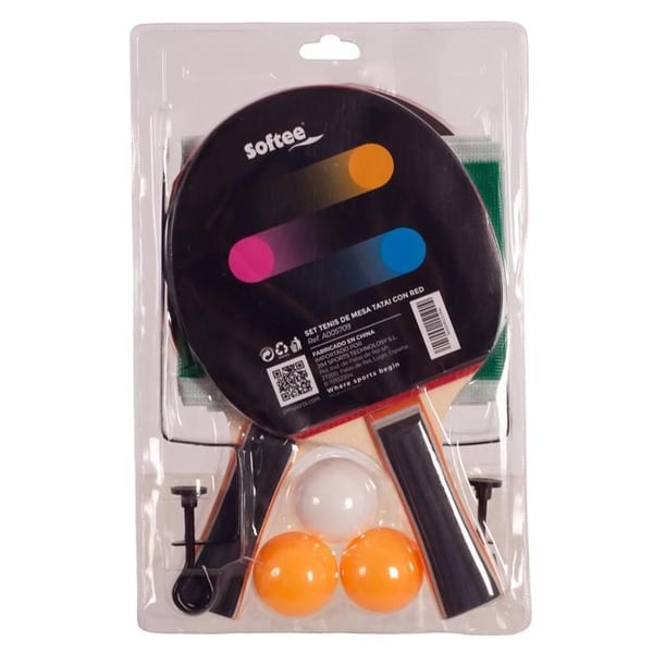 Bordtennisset - SOFTEE - Tatai - 2 racketar - 3 bollar (2 orange, 1 vit) - Nät och stöd