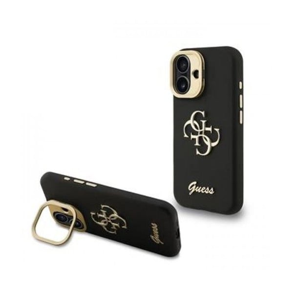 Guess PU Grained 4G Logo Stativ Kameraramska Fodral för iPhone 16 6.1" Svart - GUHCP16SPCS4GSK