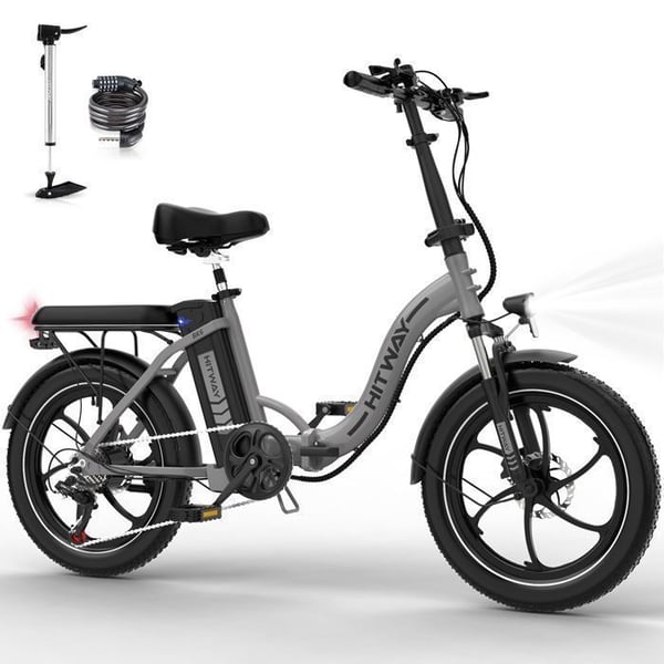 HITWAY Elcykel 20" Fällbar - Batteri 36V - 13Ah - Motor 250W - 7 Växlar - Silver