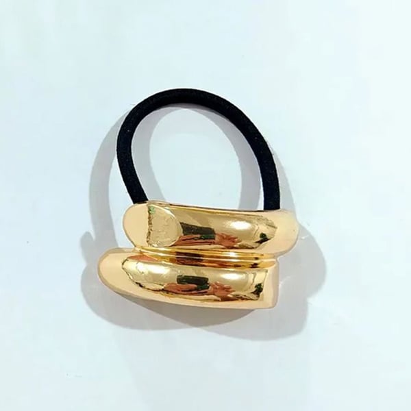 Hårsnodd - AVIZAR - Dubbelring ärm - Guld Svart - Chic och Elegant - Volym