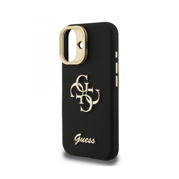 Guess PU Grained 4G Logo Stativ Kameraramska Fodral för iPhone 16 6.1" Svart - GUHCP16SPCS4GSK
