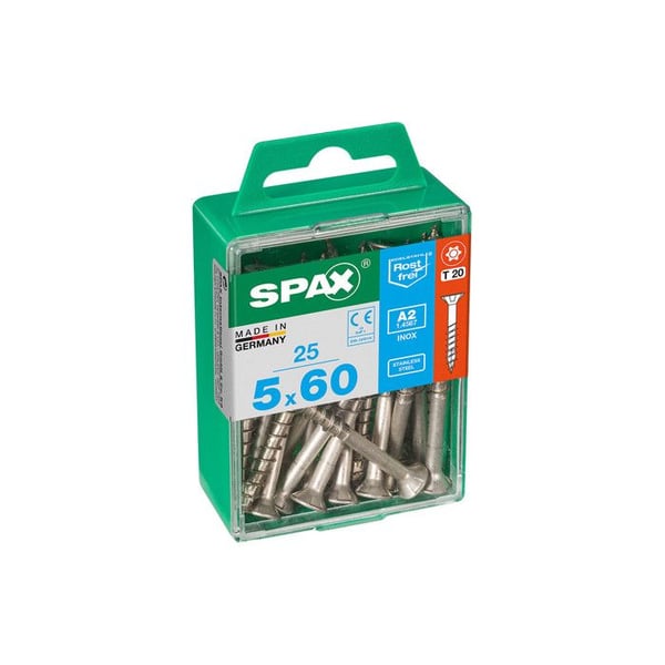 Låda 25 Enheter. Spik För Trä Spax Huvud Platt Inox A2 5.0x60mm Spax