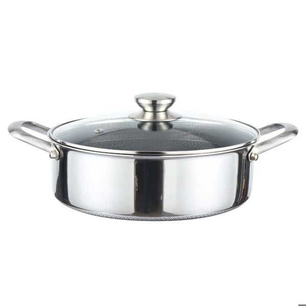 Sautépanna 28 cm - CHEFFINGER - Bee-honeycomb - Rostfritt stål - Glaslock - Non-stick