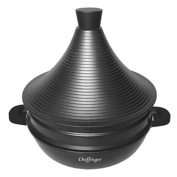 Marmite med Dubbel Nivå Tajine 28 cm Marmor Effekt med Ergonomiska Handtag Cheffinger Svart