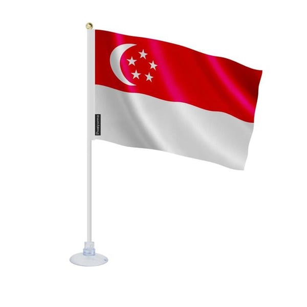 Mini Singapore-flagg – Sugpropp – 14 x 21 cm – För slät yta – Polyester – 1 styck